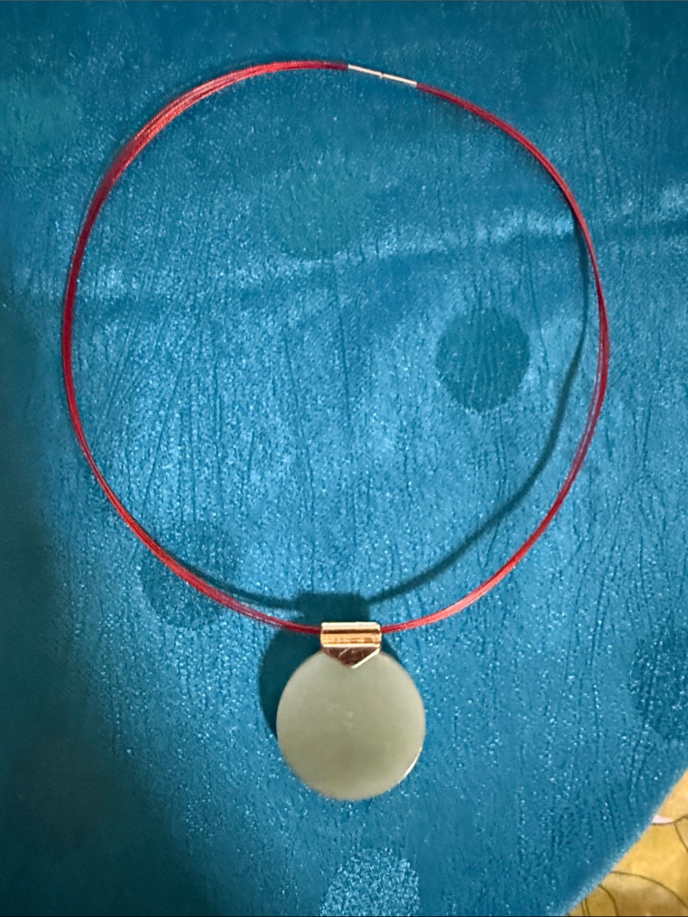 Jade Disc Pendant Necklace on Red Cord